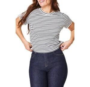 SPANX Cool Cotton Striped Crewneck Crop Tee Size Small